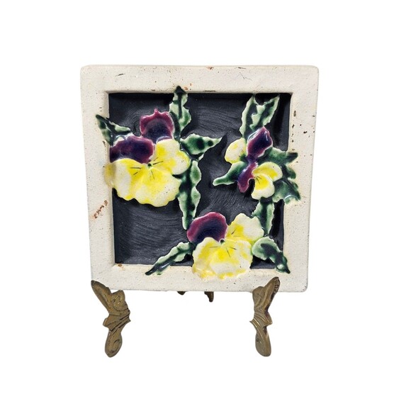 Handmade Other - Vintage Karen L Fishburn Hand Made Tile Trinidad Ca 1998 Flower Glaze With Stand